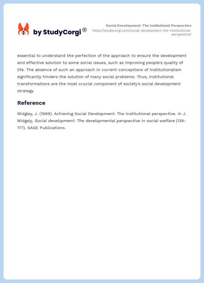 Social Development: The Institutional Perspective. Page 2