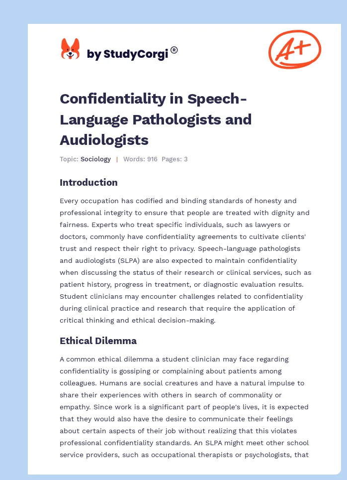 Confidentiality in Speech-Language Pathologists and Audiologists. Page 1