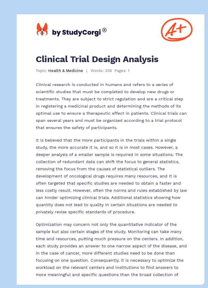 Clinical Trial Design Analysis. Page 1