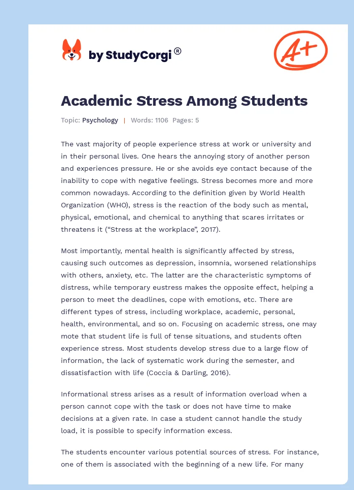 Academic Stress Among Students. Page 1
