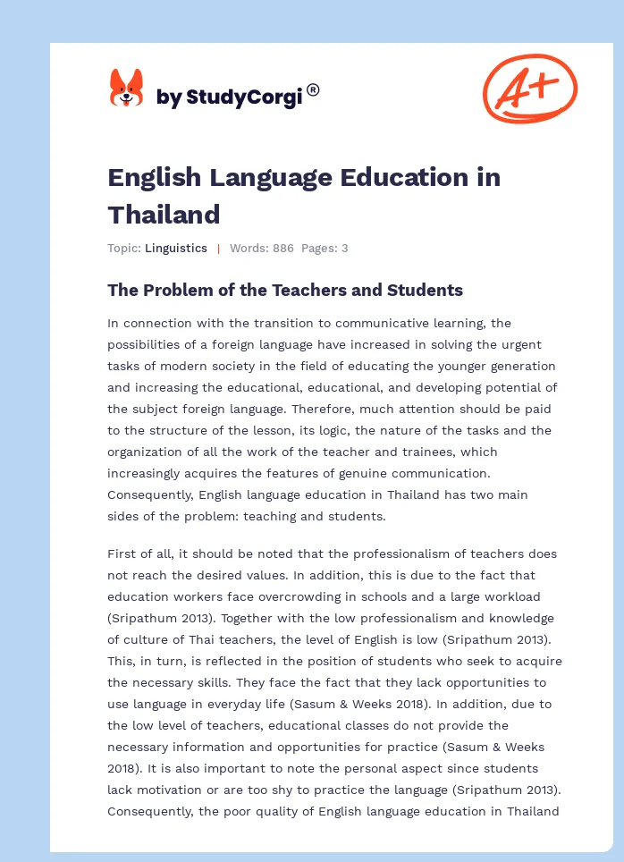 English Language Education in Thailand. Page 1