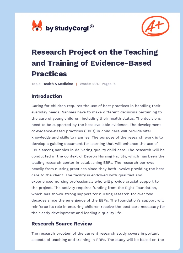 Research Project on the Teaching and Training of Evidence-Based Practices. Page 1
