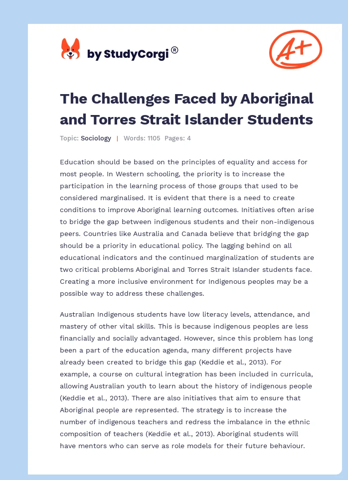 The Challenges Faced by Aboriginal and Torres Strait Islander Students. Page 1