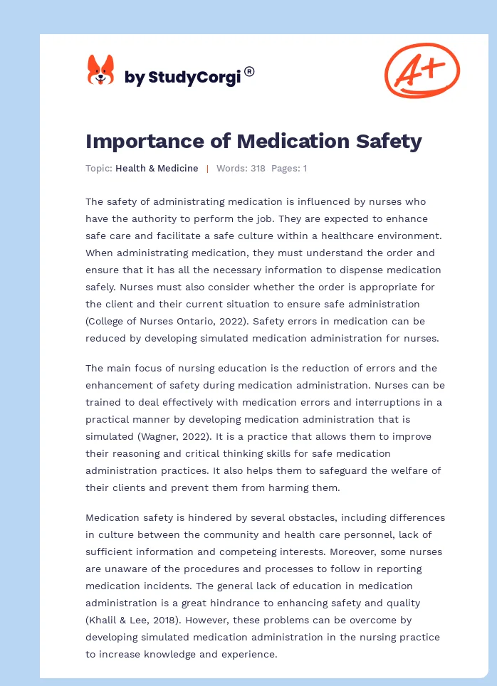 Importance of Medication Safety. Page 1