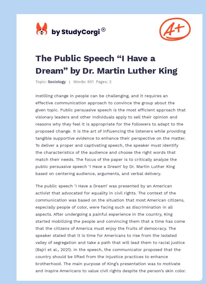 The Public Speech “I Have a Dream” by Dr. Martin Luther King. Page 1