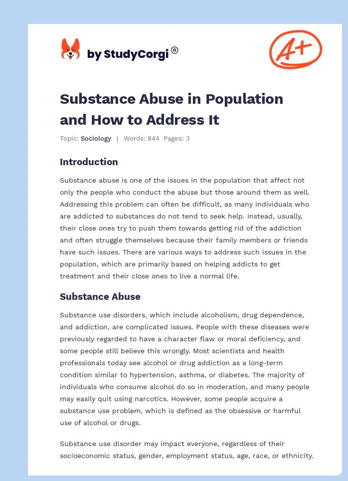 Substance Abuse in Population and How to Address It. Page 1