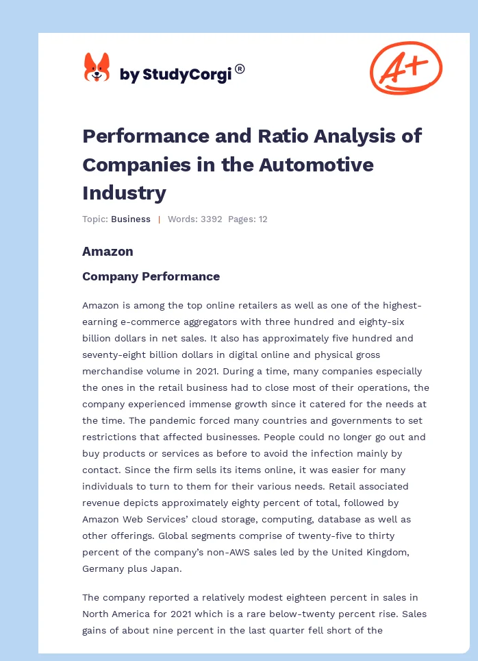 Performance and Ratio Analysis of Companies in the Automotive Industry. Page 1