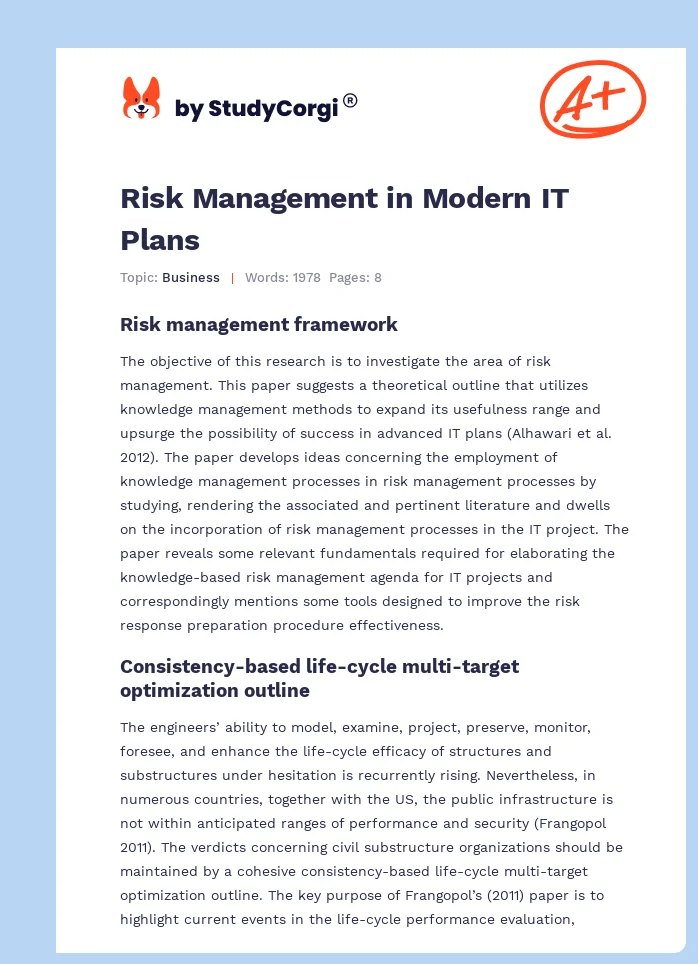 Risk Management in Modern IT Plans. Page 1