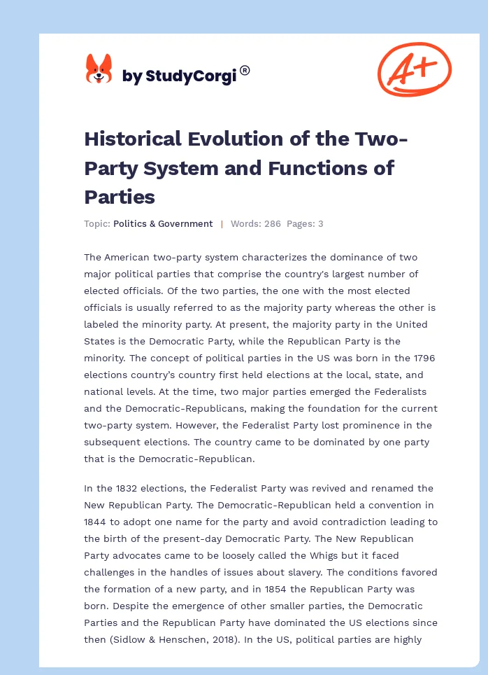 Historical Evolution of the Two-Party System and Functions of Parties. Page 1