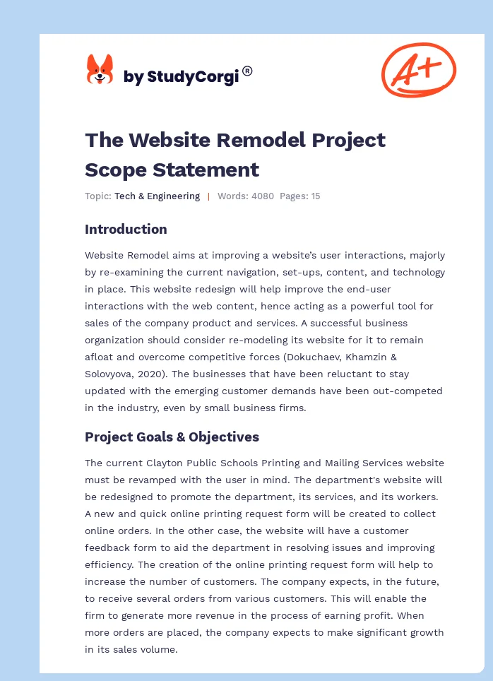 The Website Remodel Project Scope Statement. Page 1
