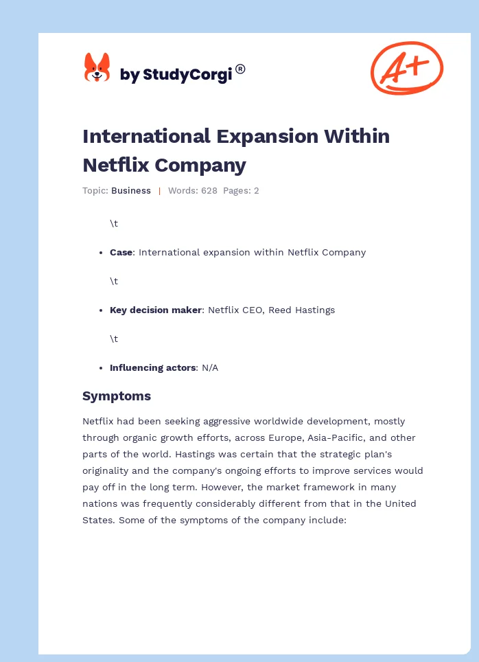 International Expansion Within Netflix Company. Page 1