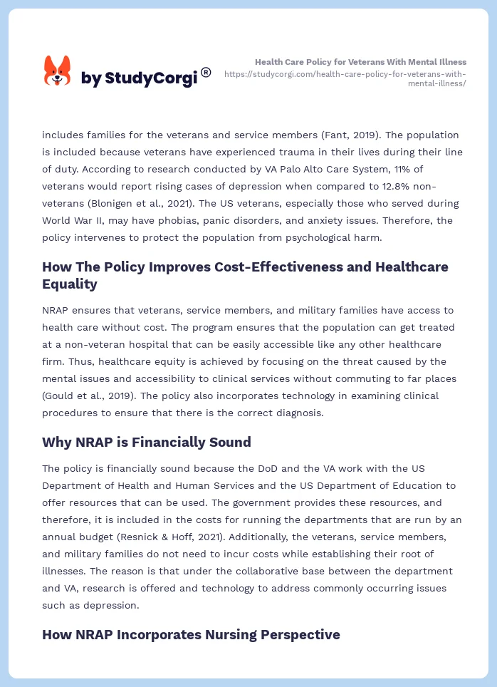 Health Care Policy for Veterans With Mental Illness. Page 2