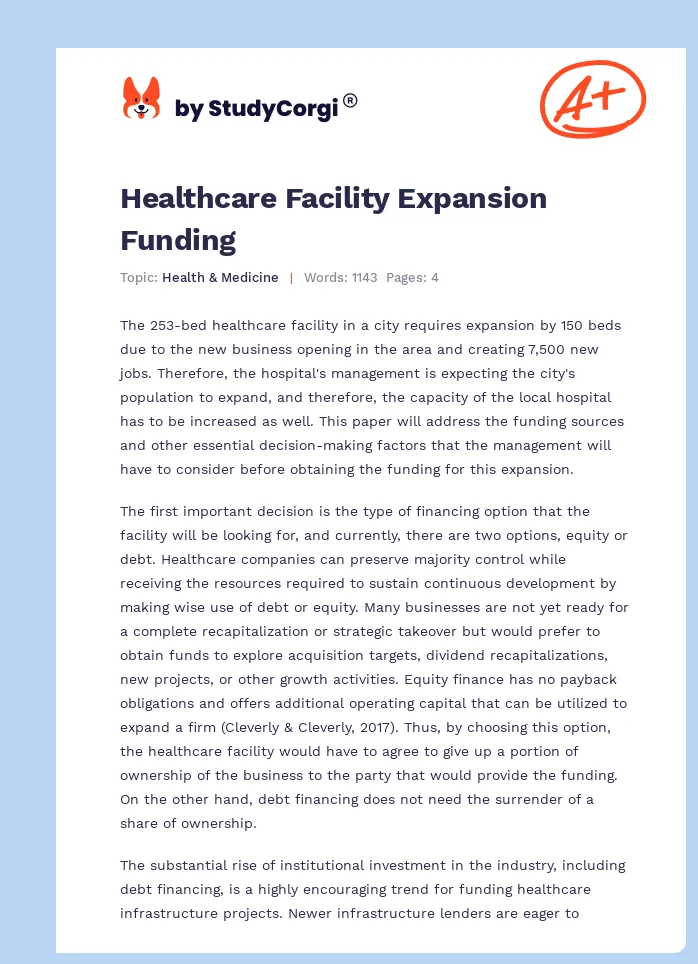 Healthcare Facility Expansion Funding. Page 1