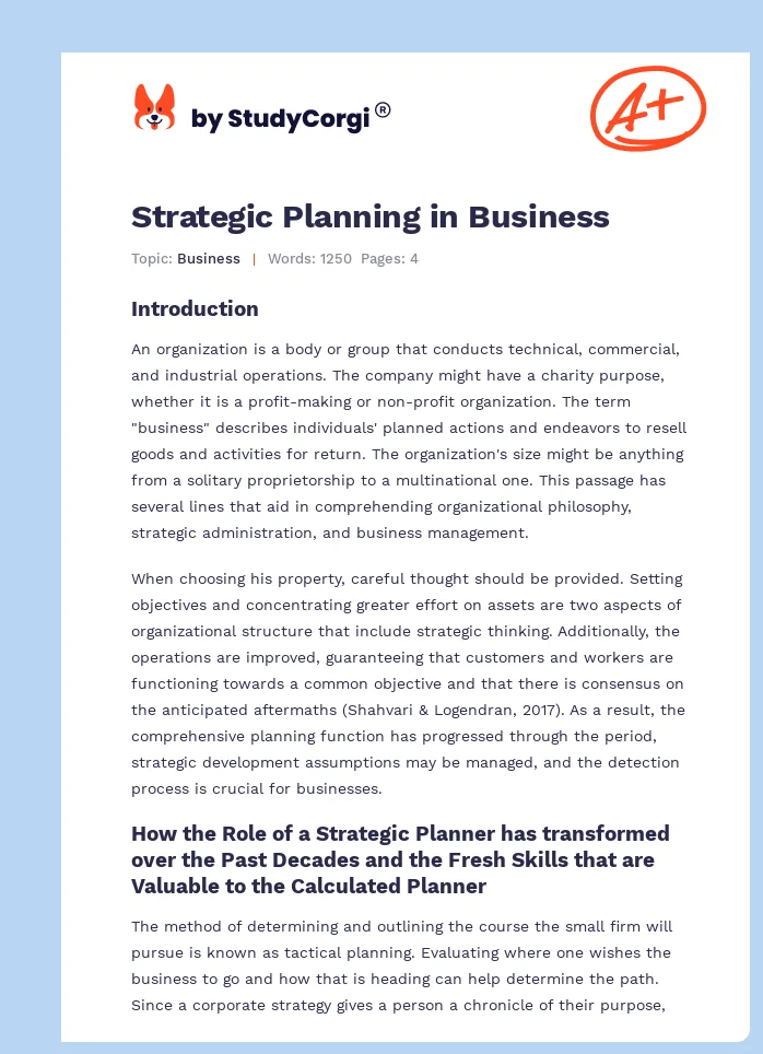 Strategic Planning in Business. Page 1