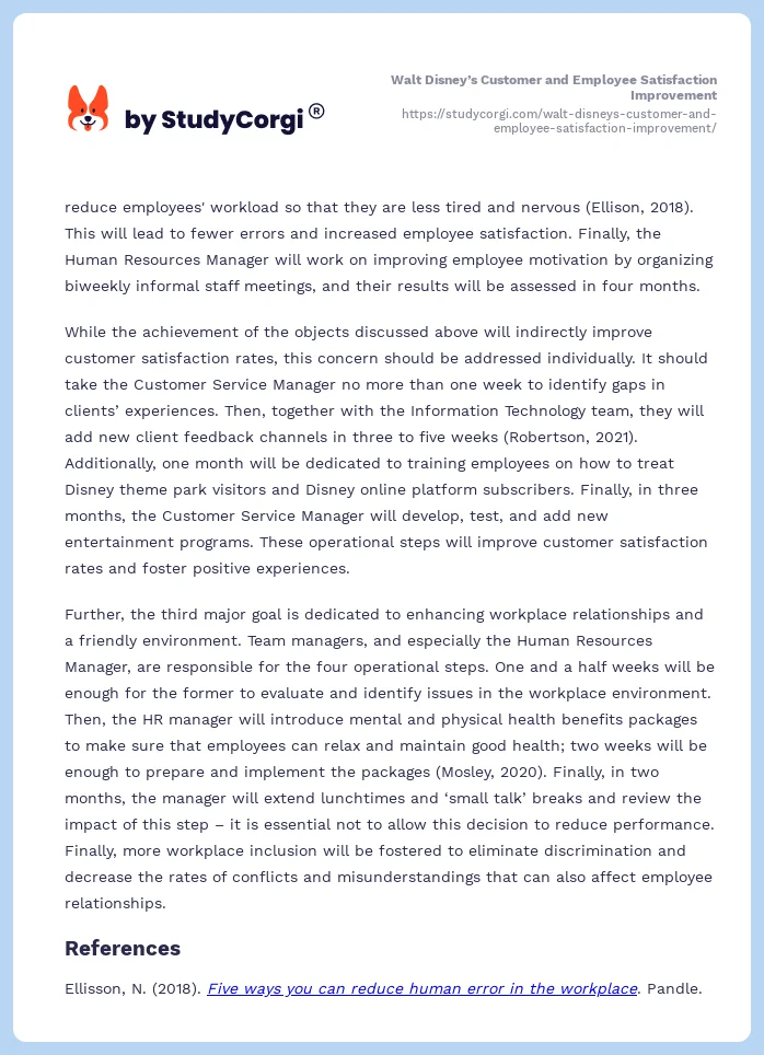 Walt Disney’s Customer and Employee Satisfaction Improvement. Page 2