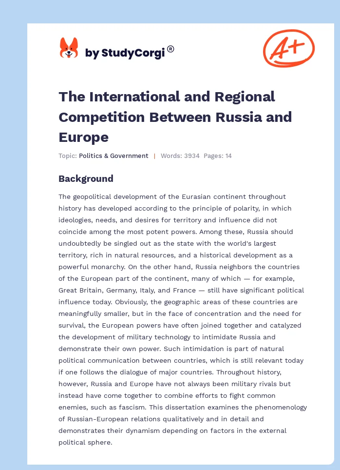The International and Regional Competition Between Russia and Europe. Page 1