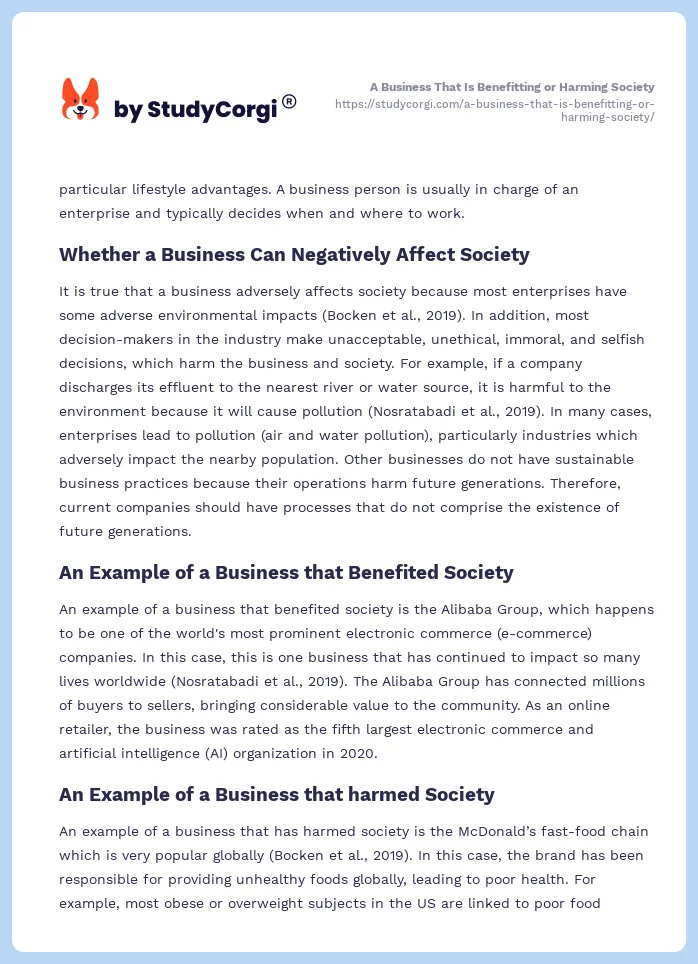 A Business That Is Benefitting or Harming Society. Page 2