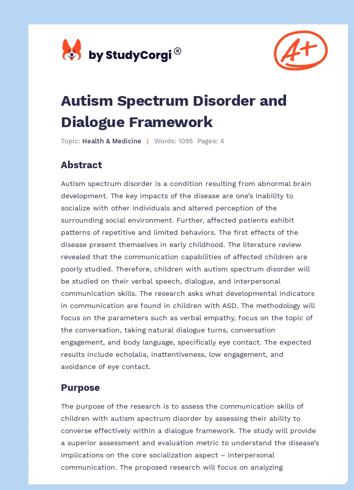 Autism Spectrum Disorder and Dialogue Framework. Page 1