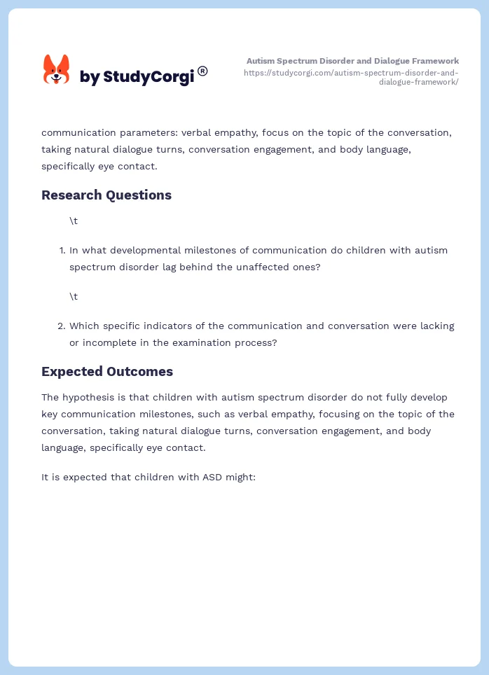 Autism Spectrum Disorder and Dialogue Framework. Page 2