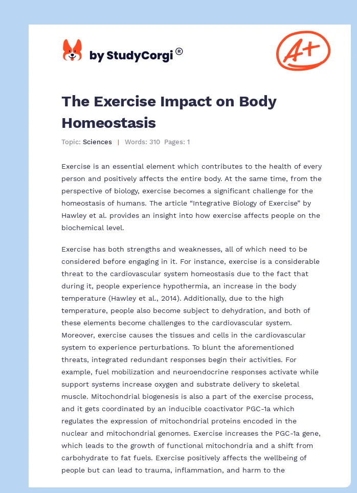 The Exercise Impact on Body Homeostasis. Page 1