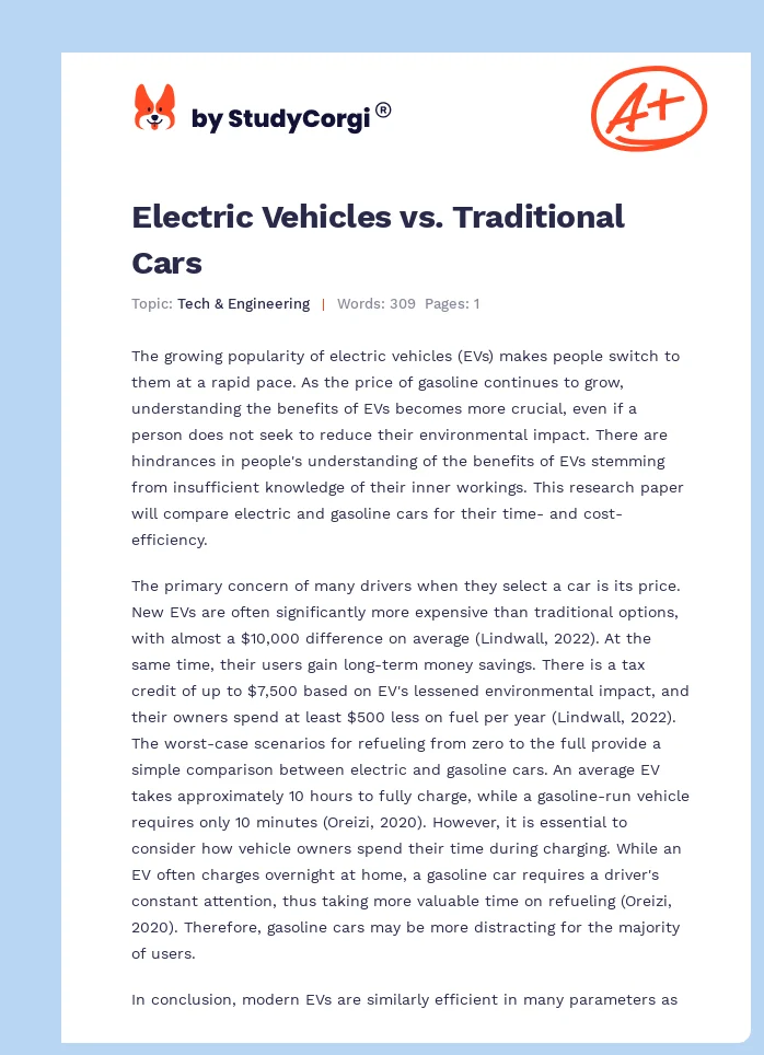 Electric Vehicles vs. Traditional Cars. Page 1