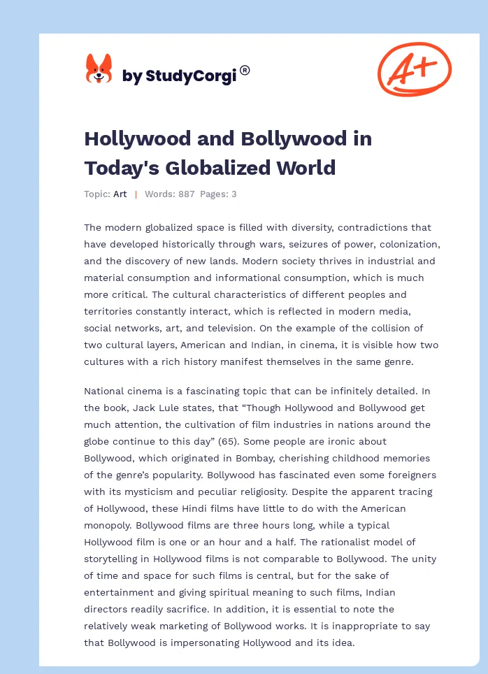 Hollywood and Bollywood in Today's Globalized World. Page 1