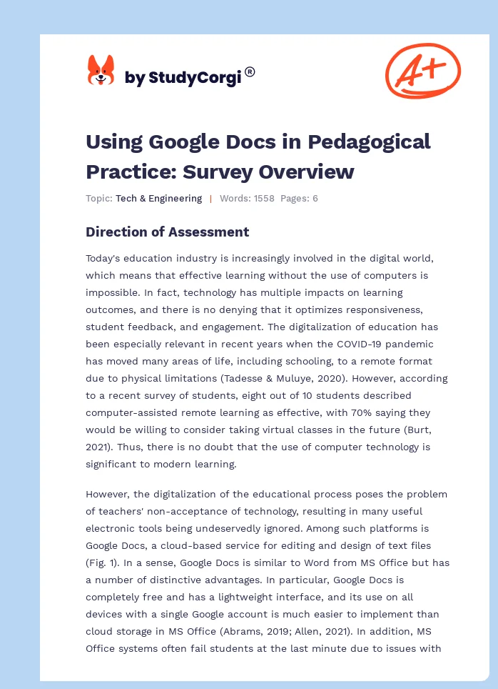 Using Google Docs in Pedagogical Practice: Survey Overview. Page 1