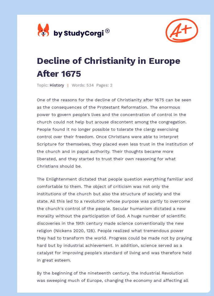 Decline of Christianity in Europe After 1675. Page 1