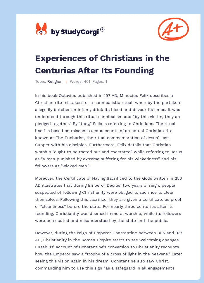 Experiences of Christians in the Centuries After Its Founding. Page 1