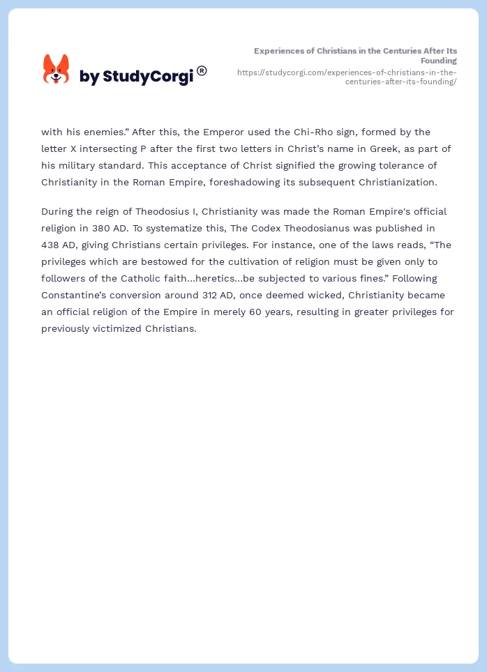 Experiences of Christians in the Centuries After Its Founding. Page 2