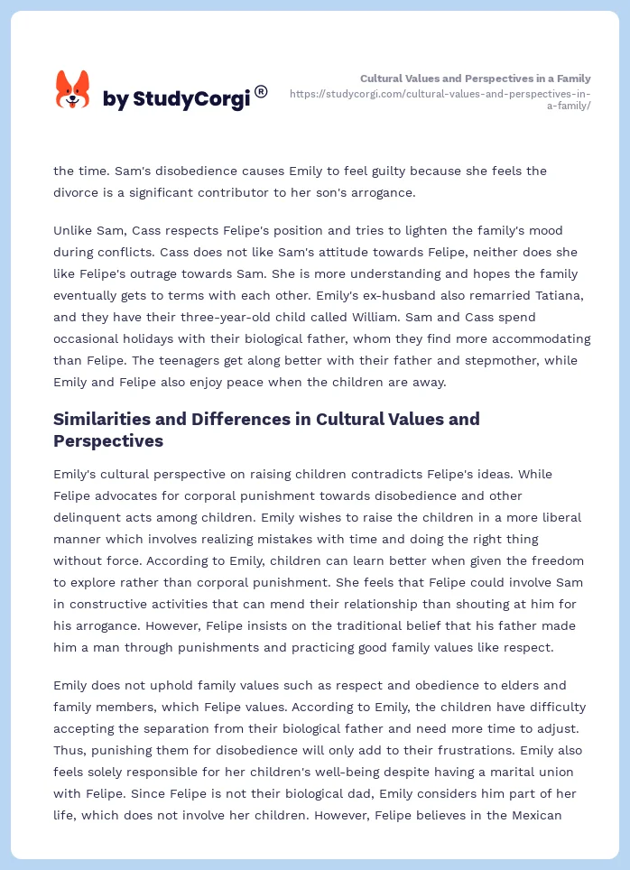 Cultural Values and Perspectives in a Family. Page 2