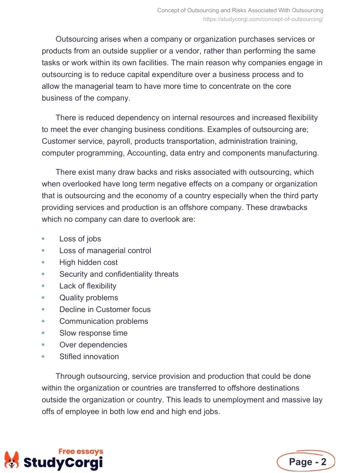 Concept of Outsourcing and Risks Associated With Outsourcing. Page 2