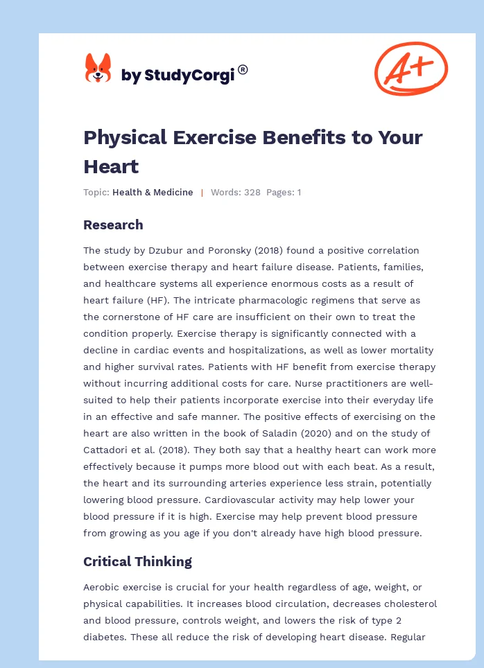 Physical Exercise Benefits to Your Heart. Page 1
