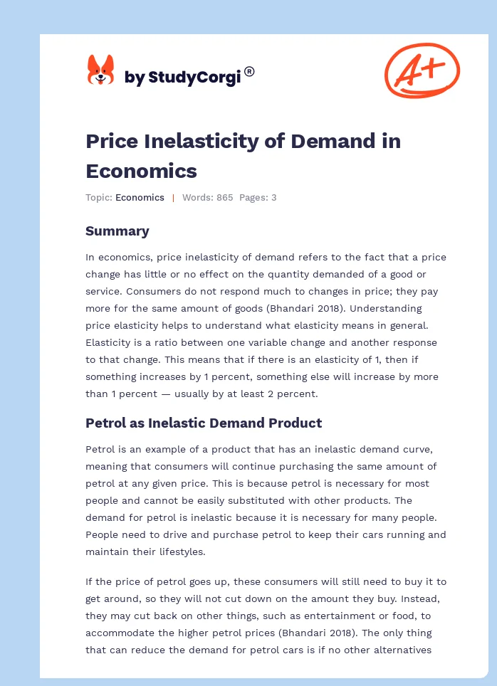 Price Inelasticity of Demand in Economics. Page 1
