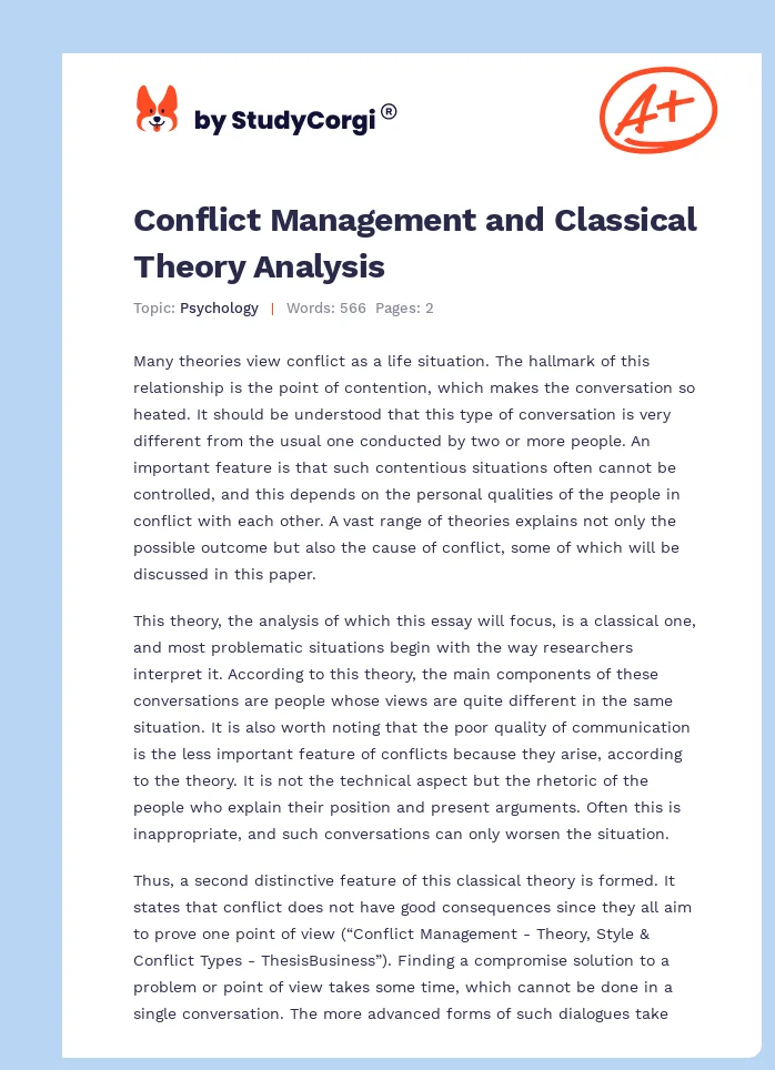 Conflict Management and Classical Theory Analysis. Page 1