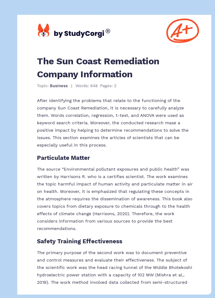 The Sun Coast Remediation Company Information. Page 1