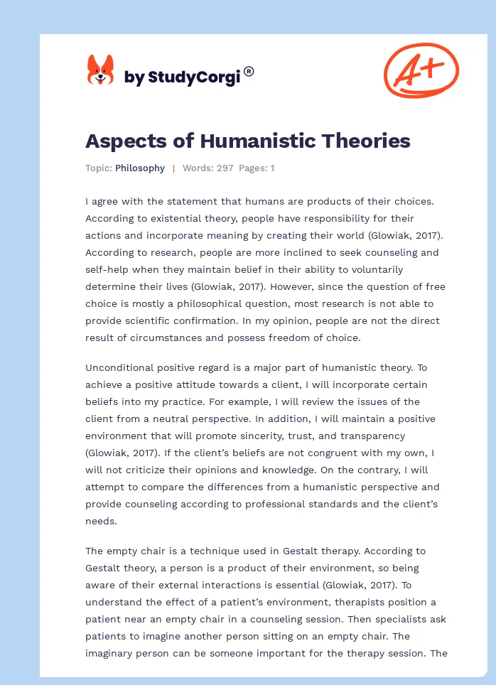 Aspects of Humanistic Theories. Page 1