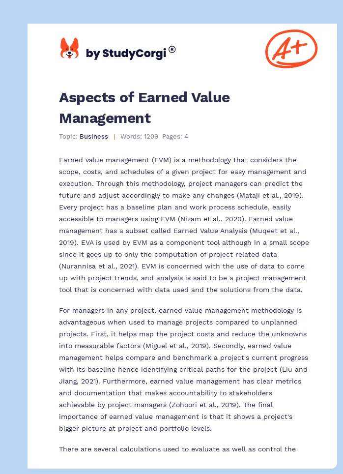 Aspects of Earned Value Management. Page 1