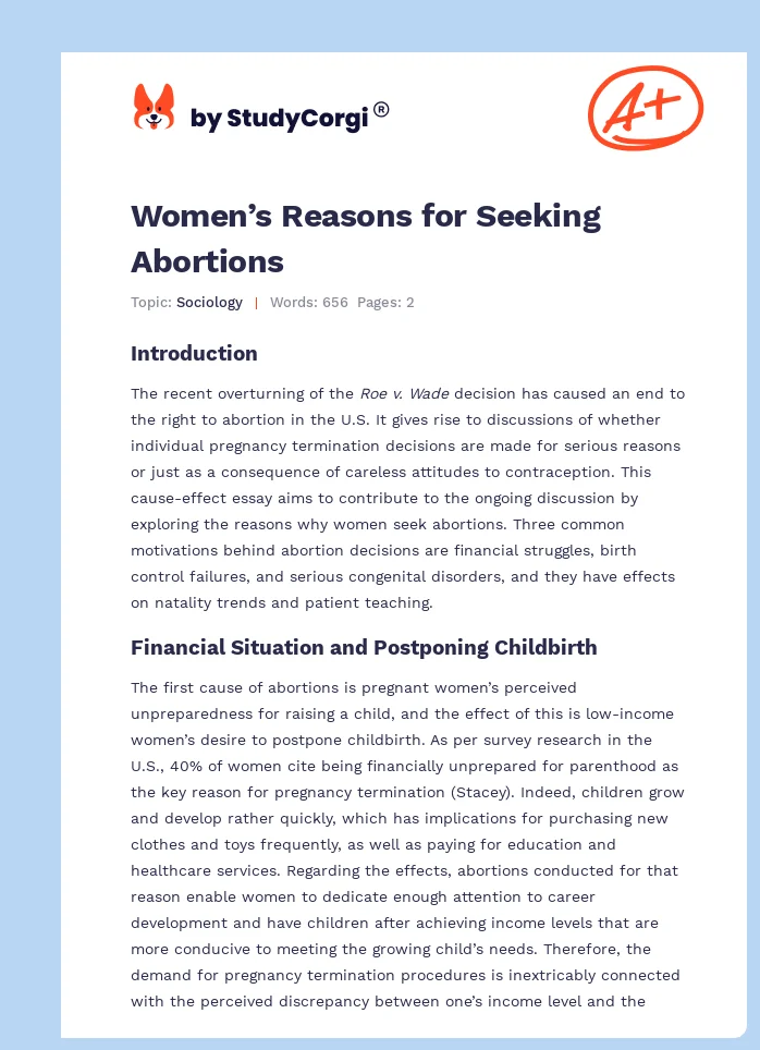 Women’s Reasons for Seeking Abortions. Page 1
