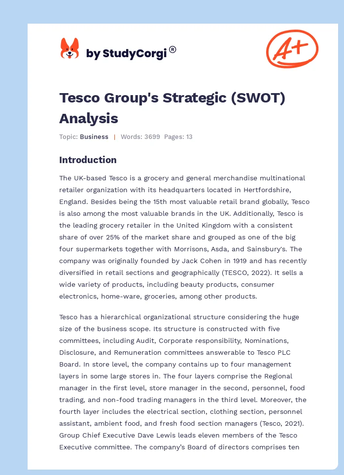 Tesco Group's Strategic (SWOT) Analysis. Page 1