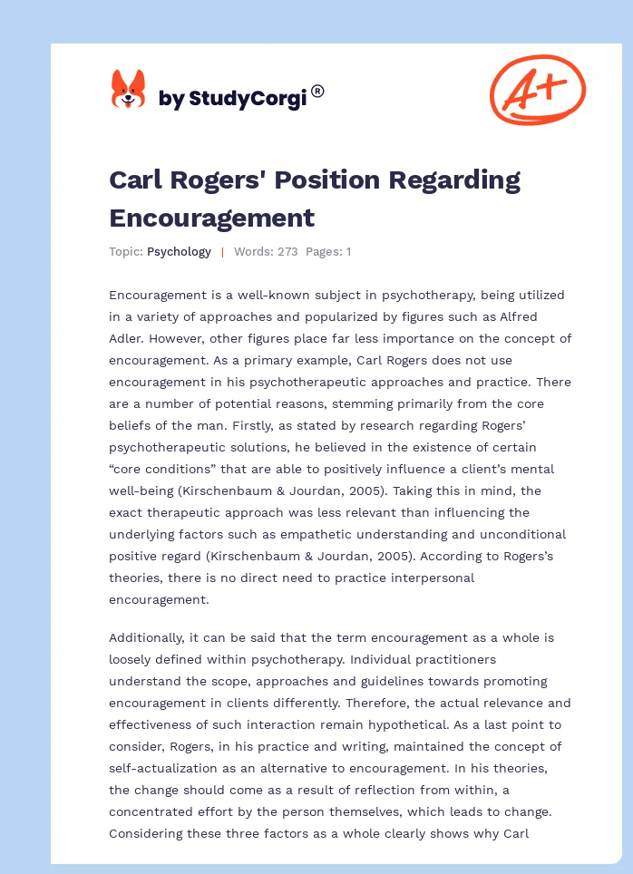 Carl Rogers' Position Regarding Encouragement. Page 1