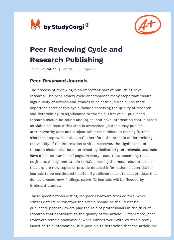 Peer Reviewing Cycle and Research Publishing. Page 1