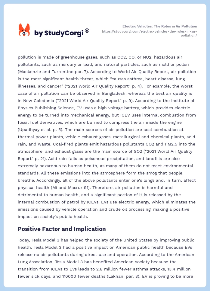 Electric Vehicles: The Roles in Air Pollution. Page 2