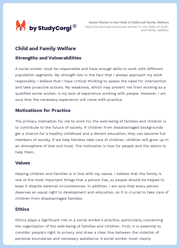 Social Worker in the Field of Child and Family Welfare. Page 2