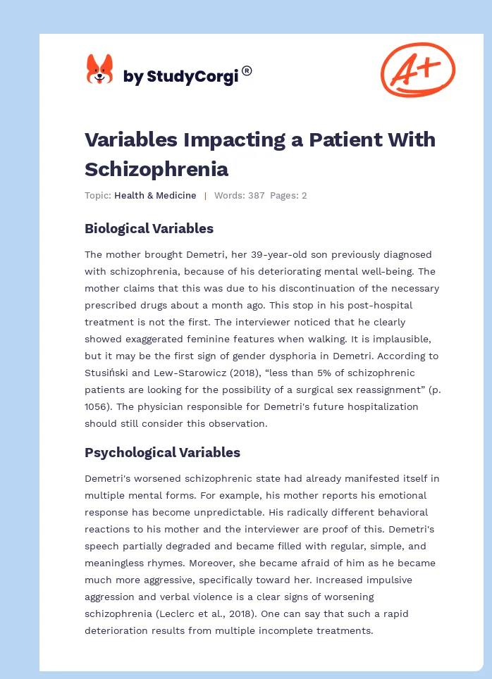 Variables Impacting a Patient With Schizophrenia. Page 1
