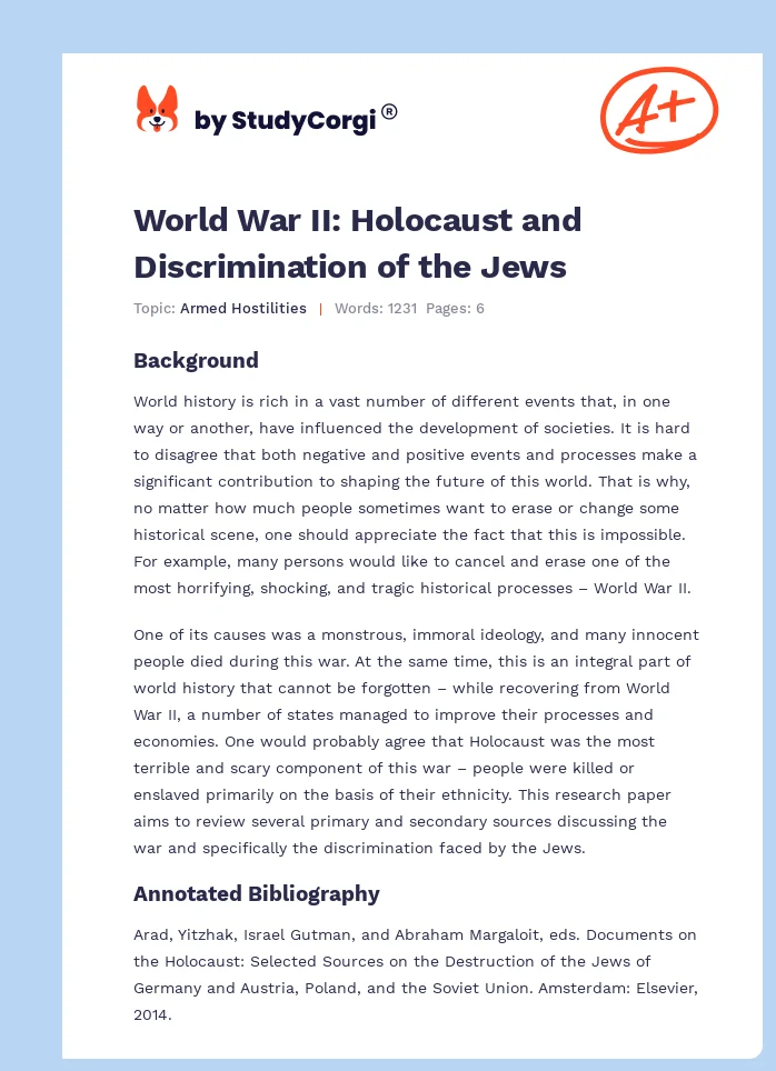 World War II: Holocaust and Discrimination of the Jews. Page 1
