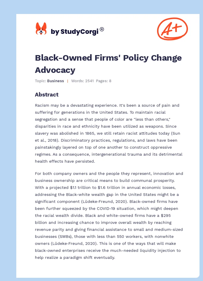 Black-Owned Firms' Policy Change Advocacy. Page 1