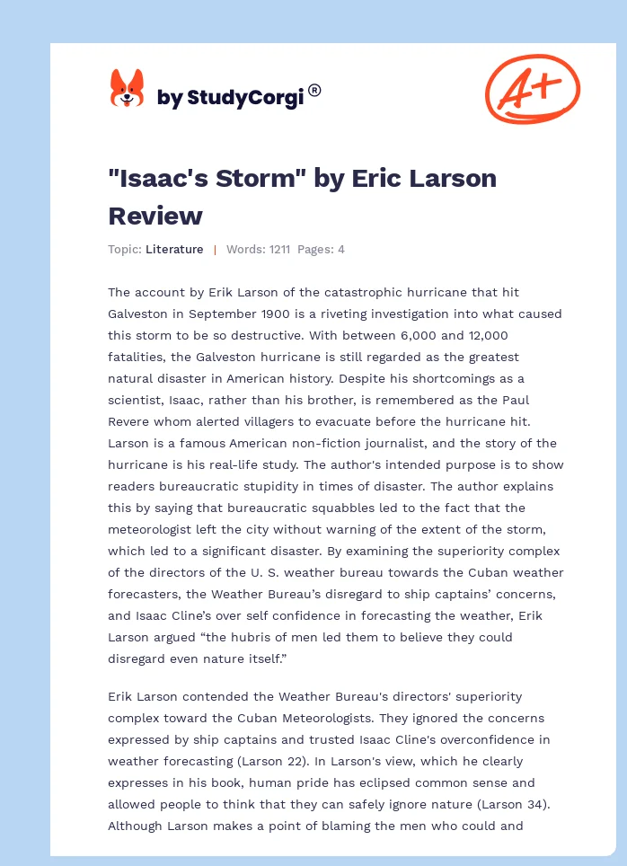 "Isaac's Storm" by Eric Larson Review. Page 1