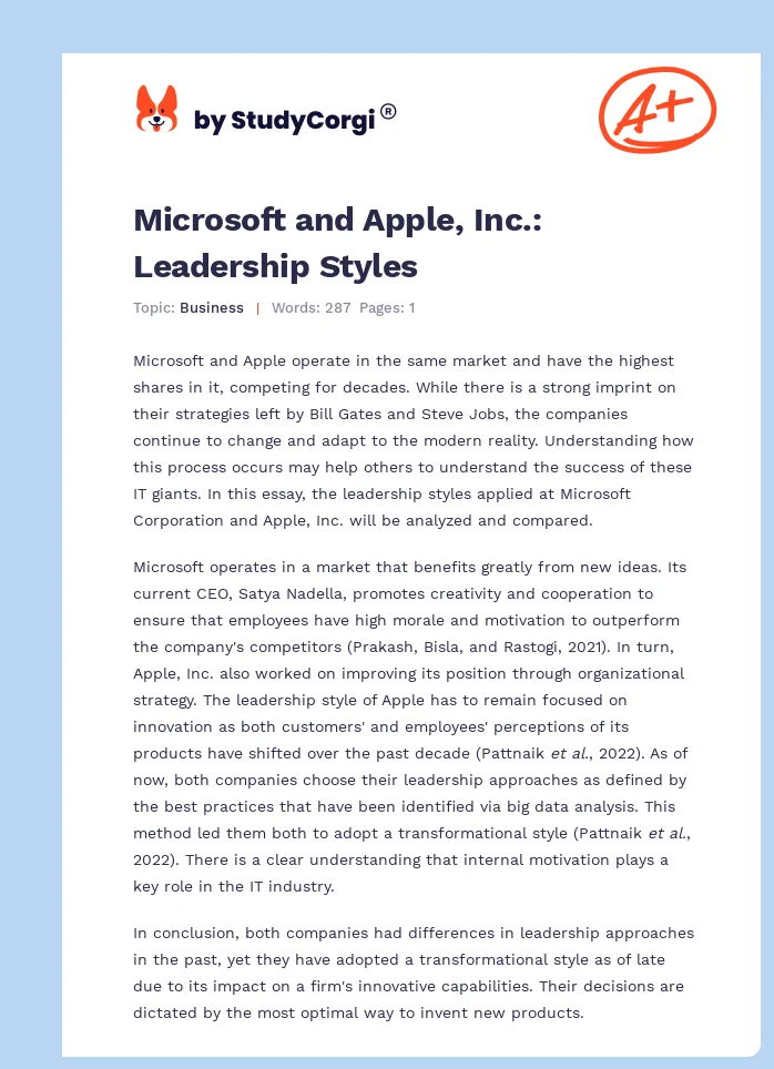 Microsoft and Apple, Inc.: Leadership Styles. Page 1