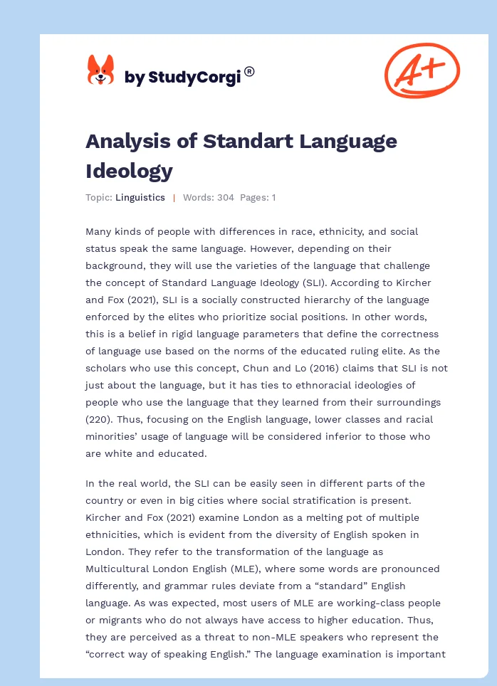 Analysis of Standart Language Ideology. Page 1